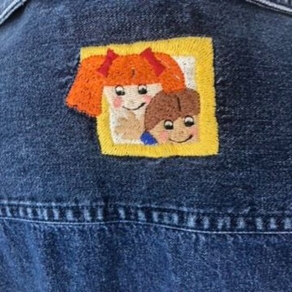 Bechamel Petites Womens Denim Button Shirt Jacket Sz PM School Bus Embroidered - Picture 7 of 12